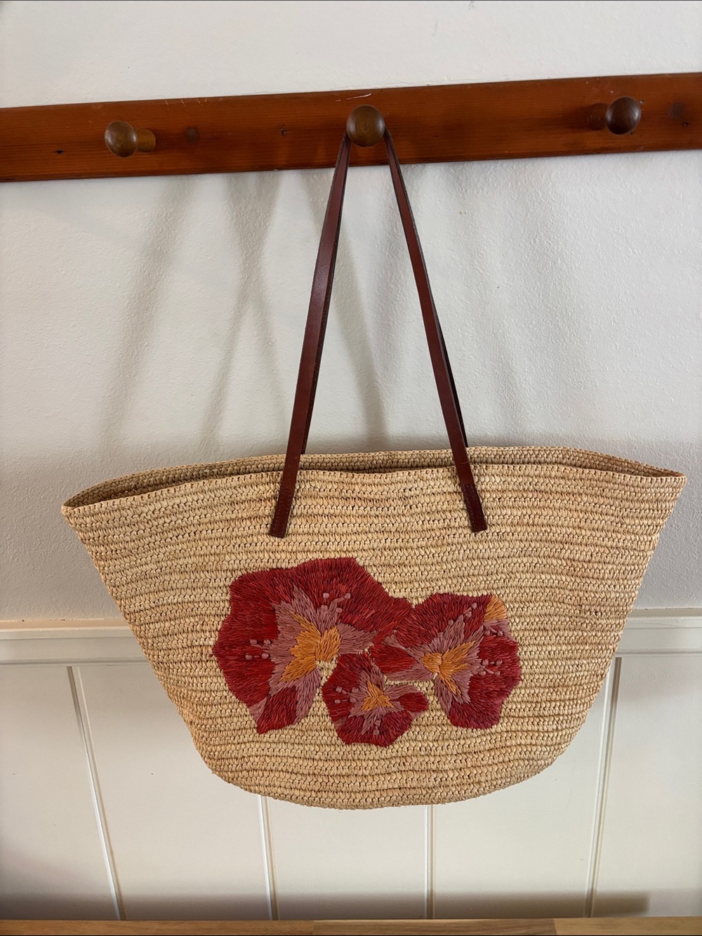 Sezane RARE Jumbo Raffia Tote Floral